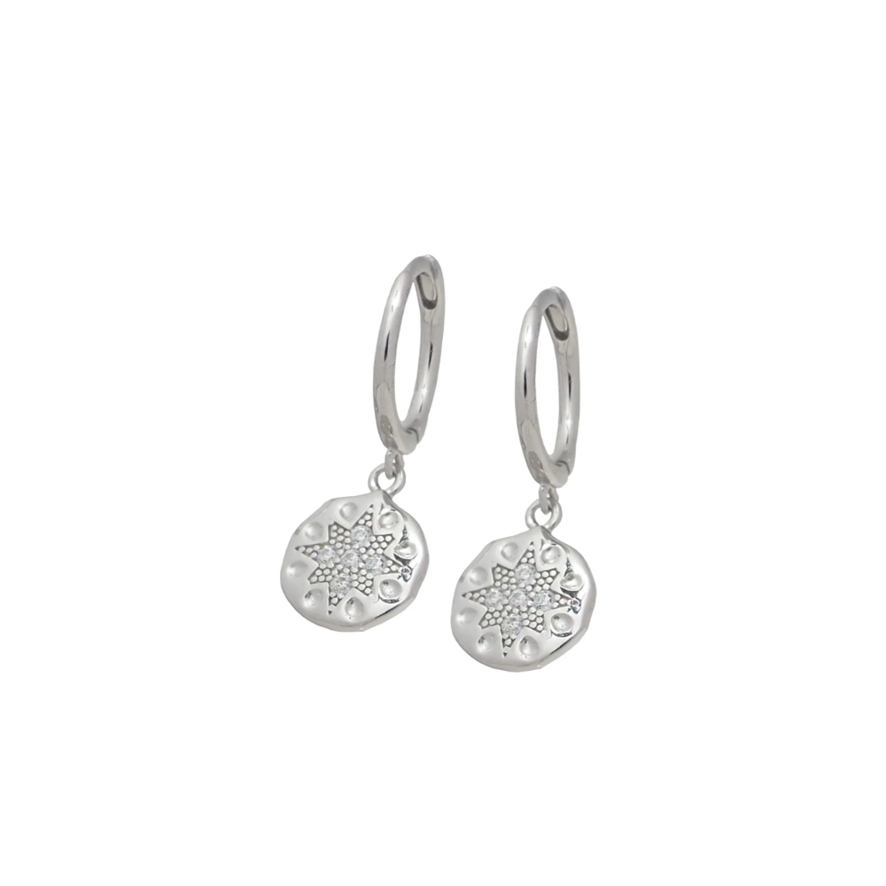 Sterling Silver Huggie Earrings with Dangling Starburst