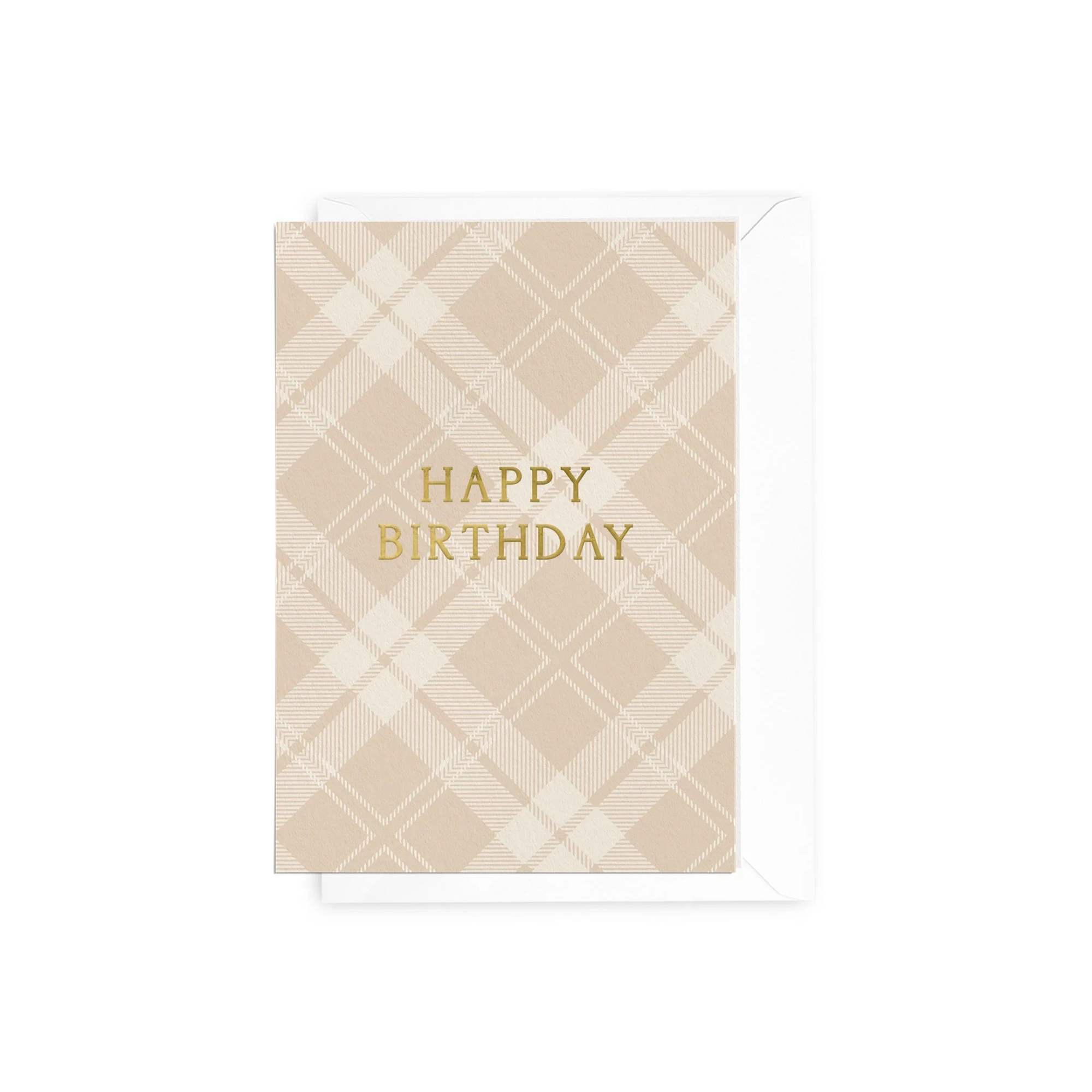 Happy Birthday Beige Tartan Greeting Card