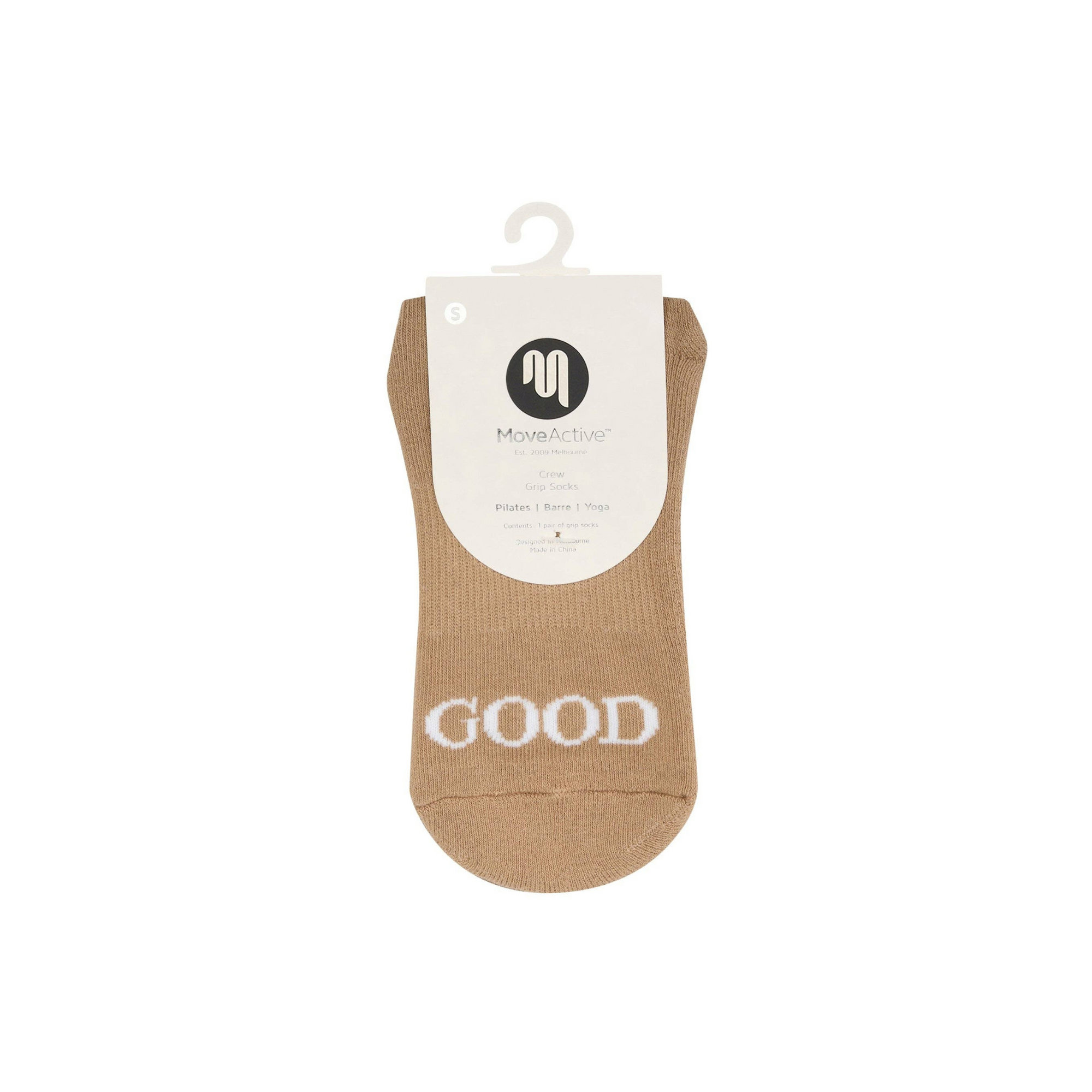 Good Day Beige Crew Non Slip Grip Socks