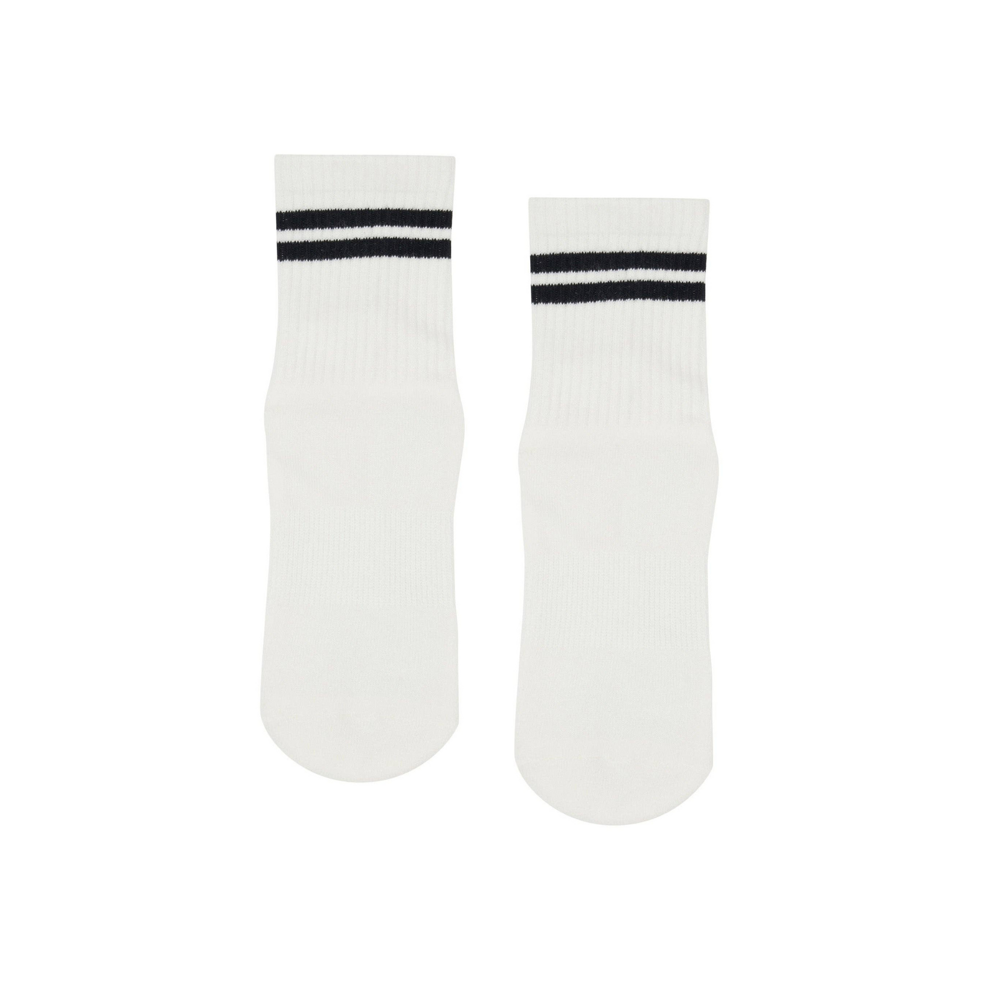 Sporty Stripe Ivory Crew Non Slip Grip Socks